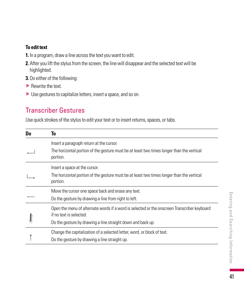 Transcriber gestures | LG PDA User Manual | Page 41 / 195