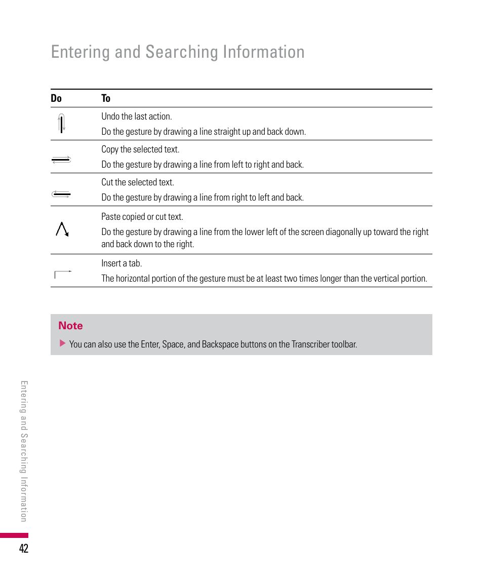 Entering and searching information | LG PDA User Manual | Page 42 / 195