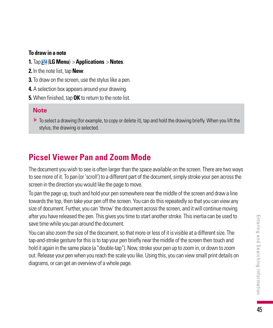 Picsel viewer pan and zoom mode | LG PDA User Manual | Page 45 / 195