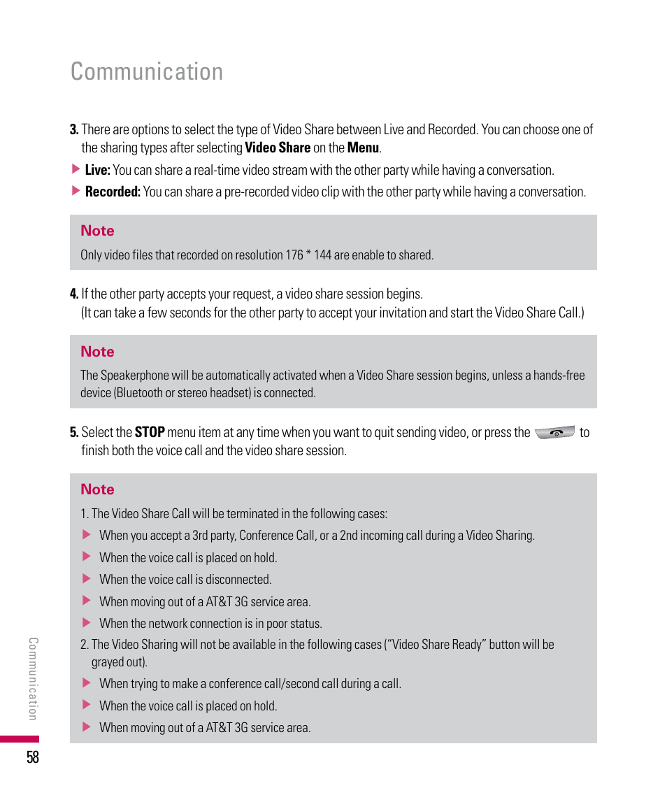 Communication | LG PDA User Manual | Page 58 / 195