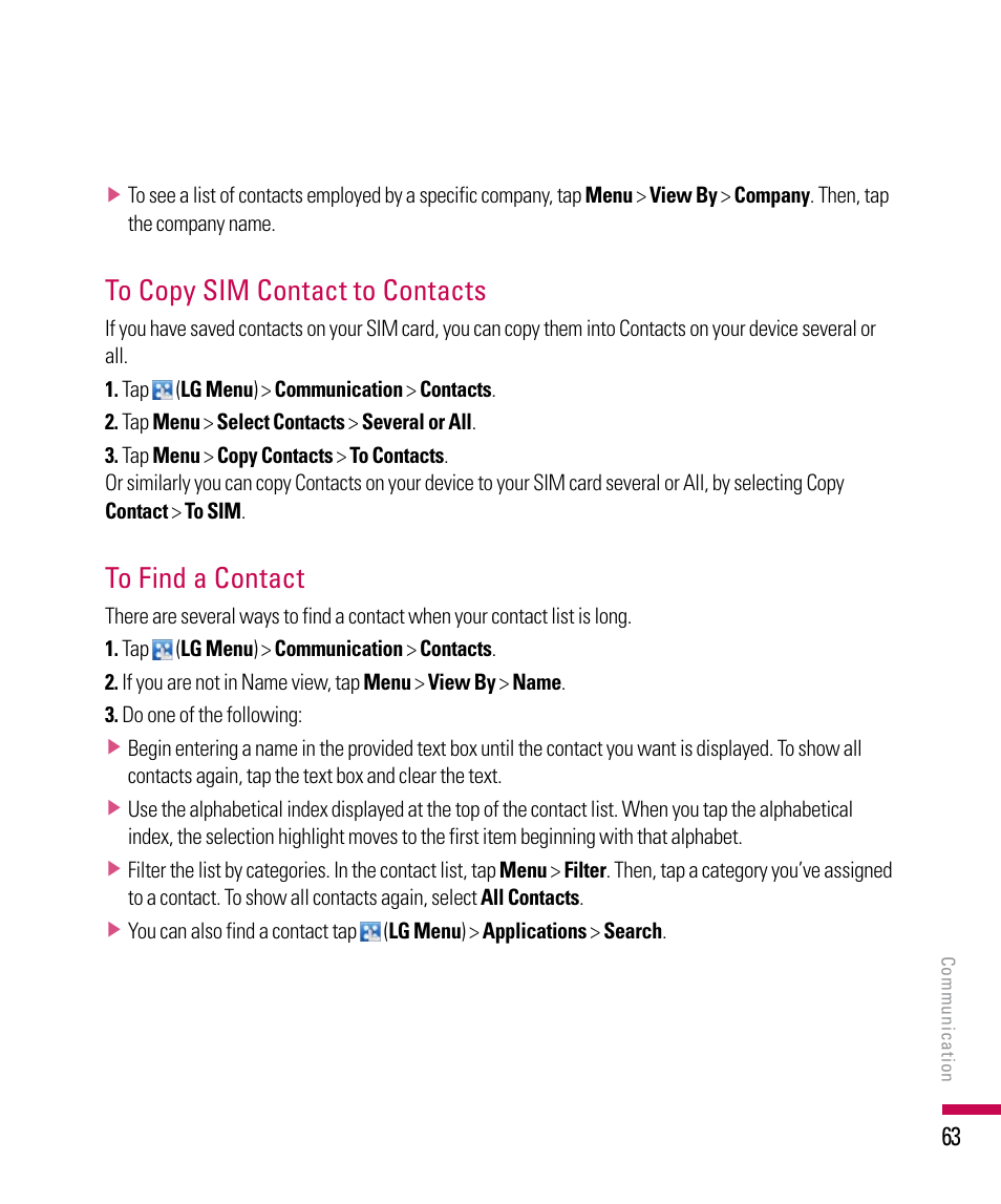 LG PDA User Manual | Page 63 / 195