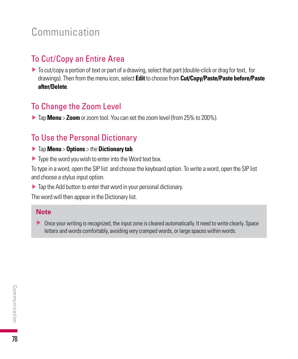 Communication | LG PDA User Manual | Page 78 / 195