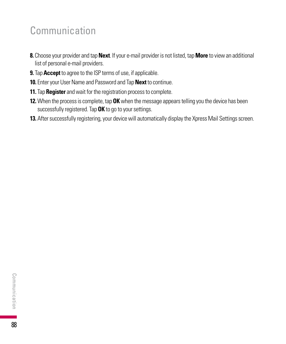 Communication | LG PDA User Manual | Page 88 / 195