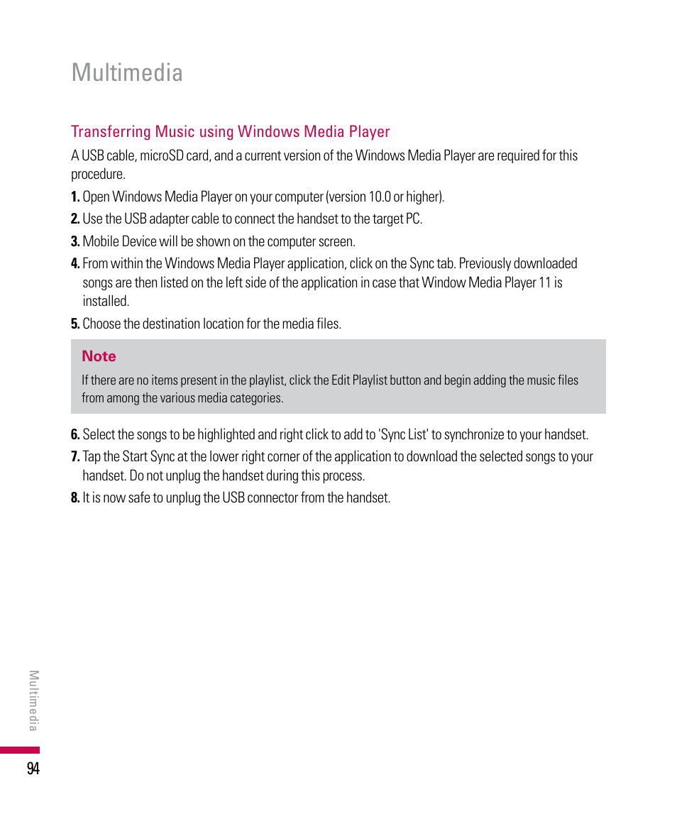 Multimedia | LG PDA User Manual | Page 94 / 195