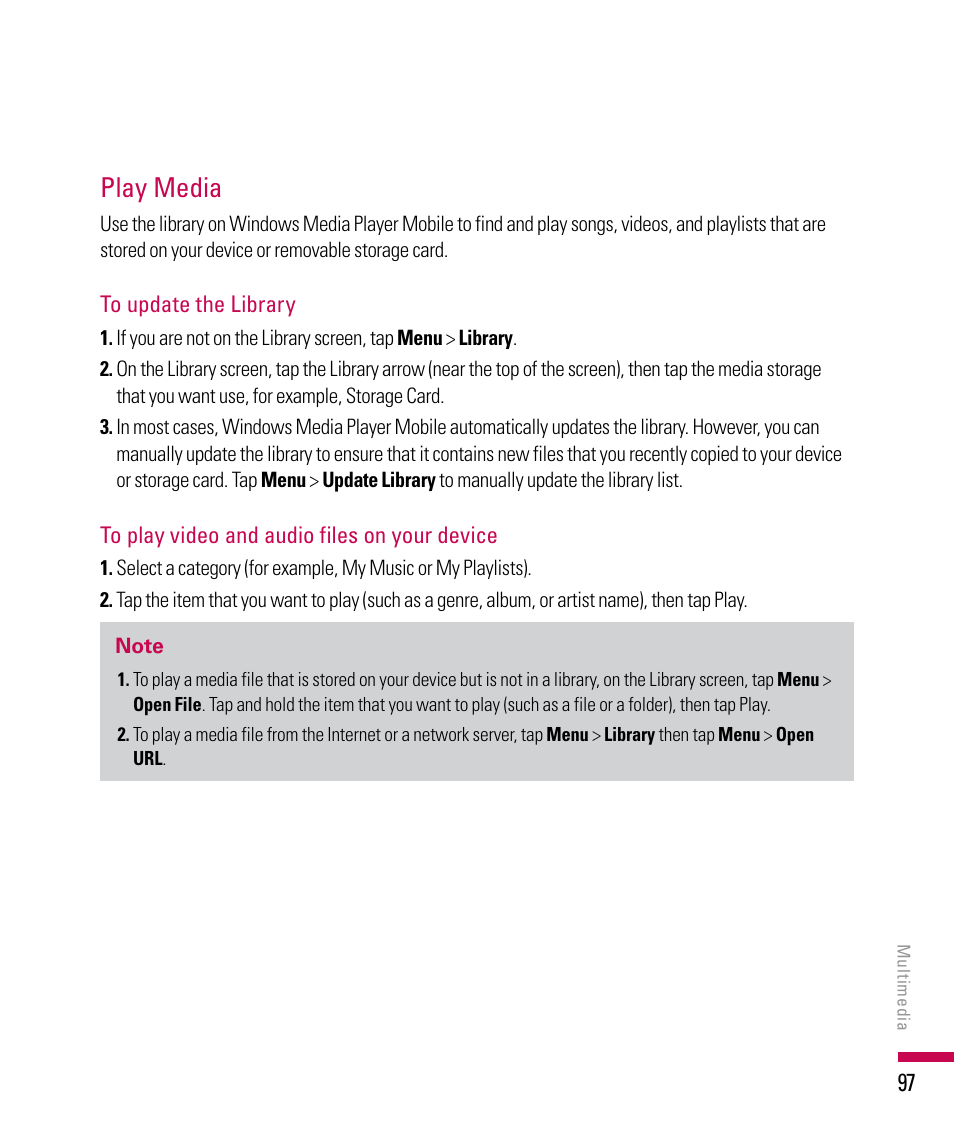 Play media | LG PDA User Manual | Page 97 / 195