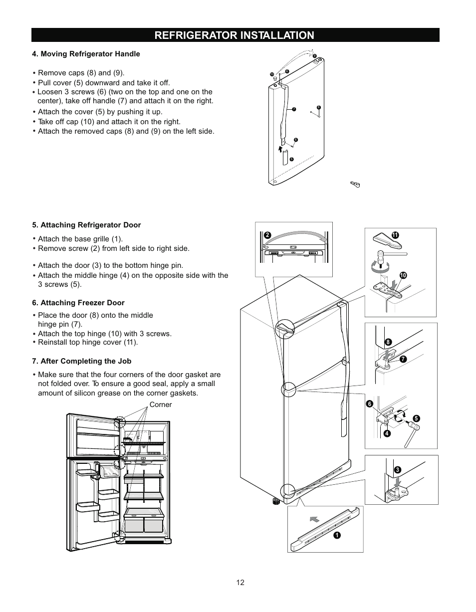 Refrigerator installation | LG LRTN2231 User Manual | Page 12 / 31