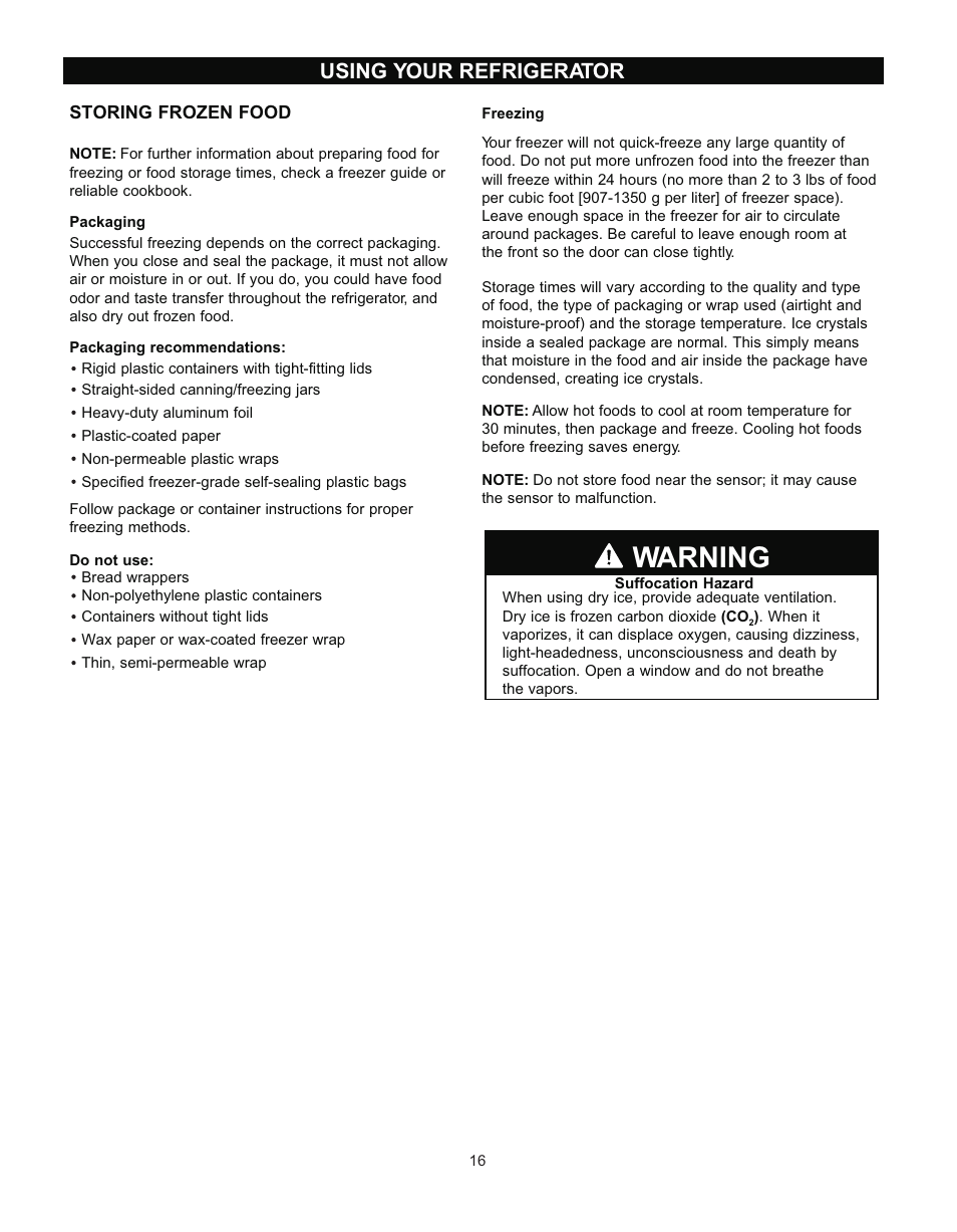 Warning, Using your refrigerator | LG LRTN2231 User Manual | Page 16 / 31