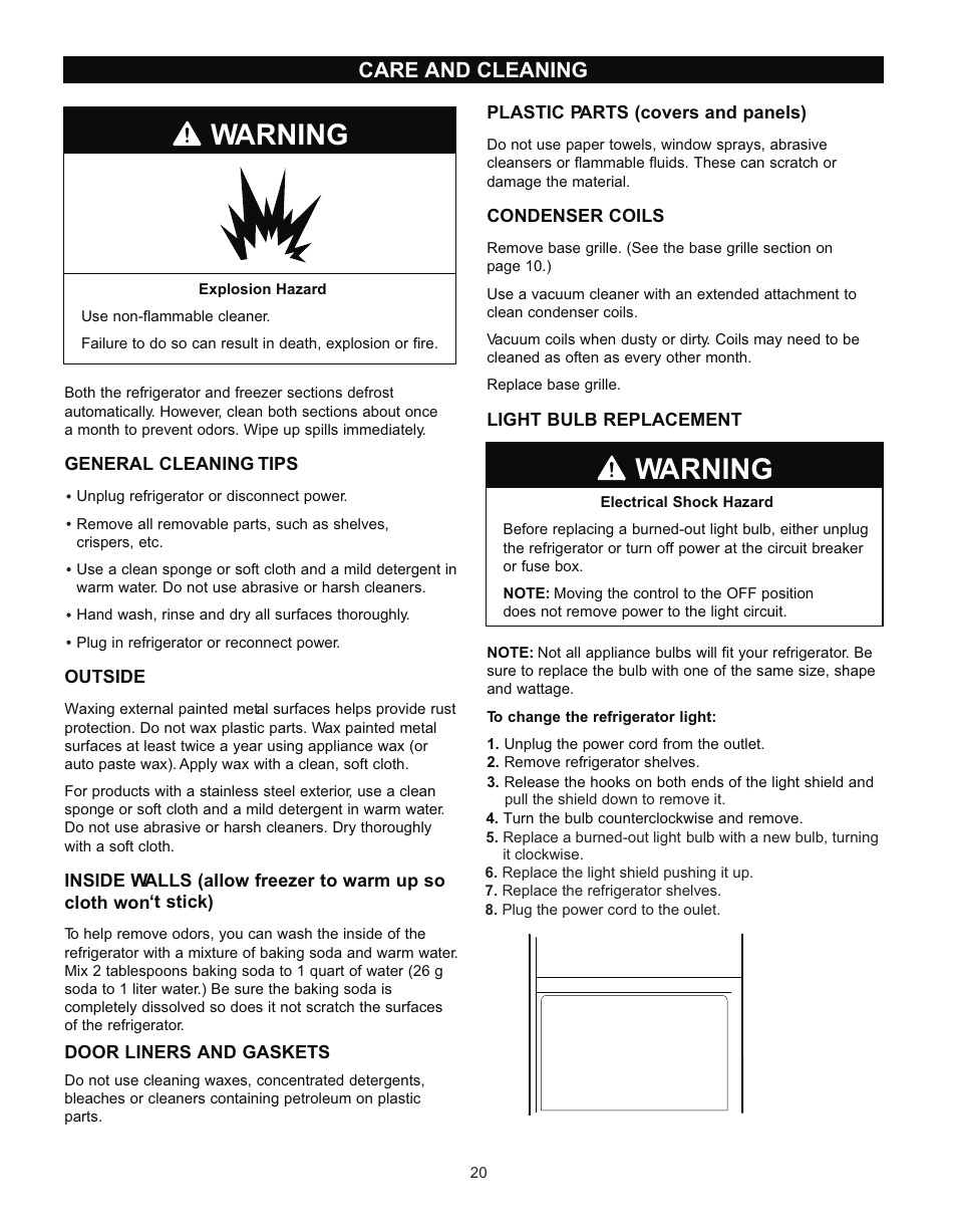 Warning, Care and cleaning | LG LRTN2231 User Manual | Page 20 / 31