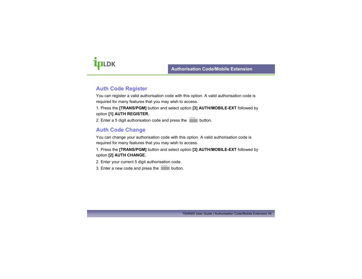 Authorisation code/mobile extension | LG LDP7004N/D User Manual | Page 35 / 56