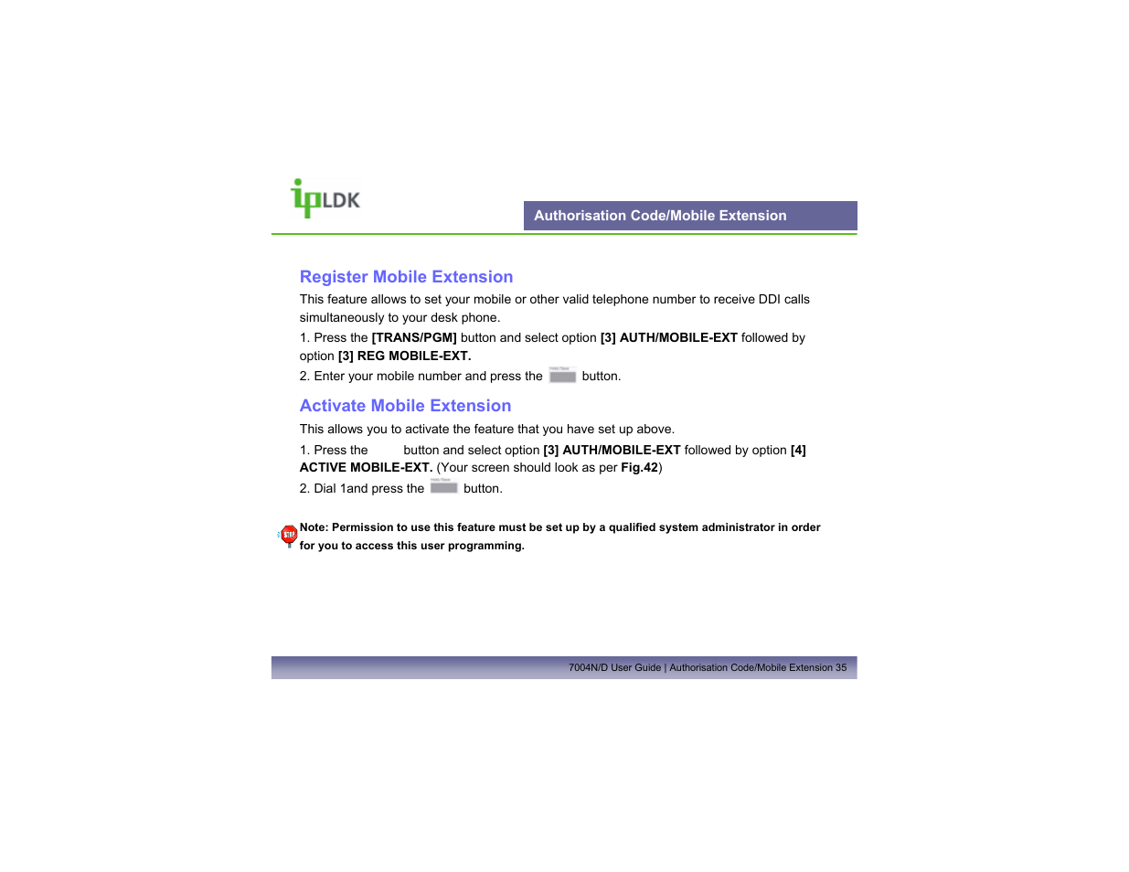 Authorisation code/mobile extension | LG LDP7004N/D User Manual | Page 36 / 56