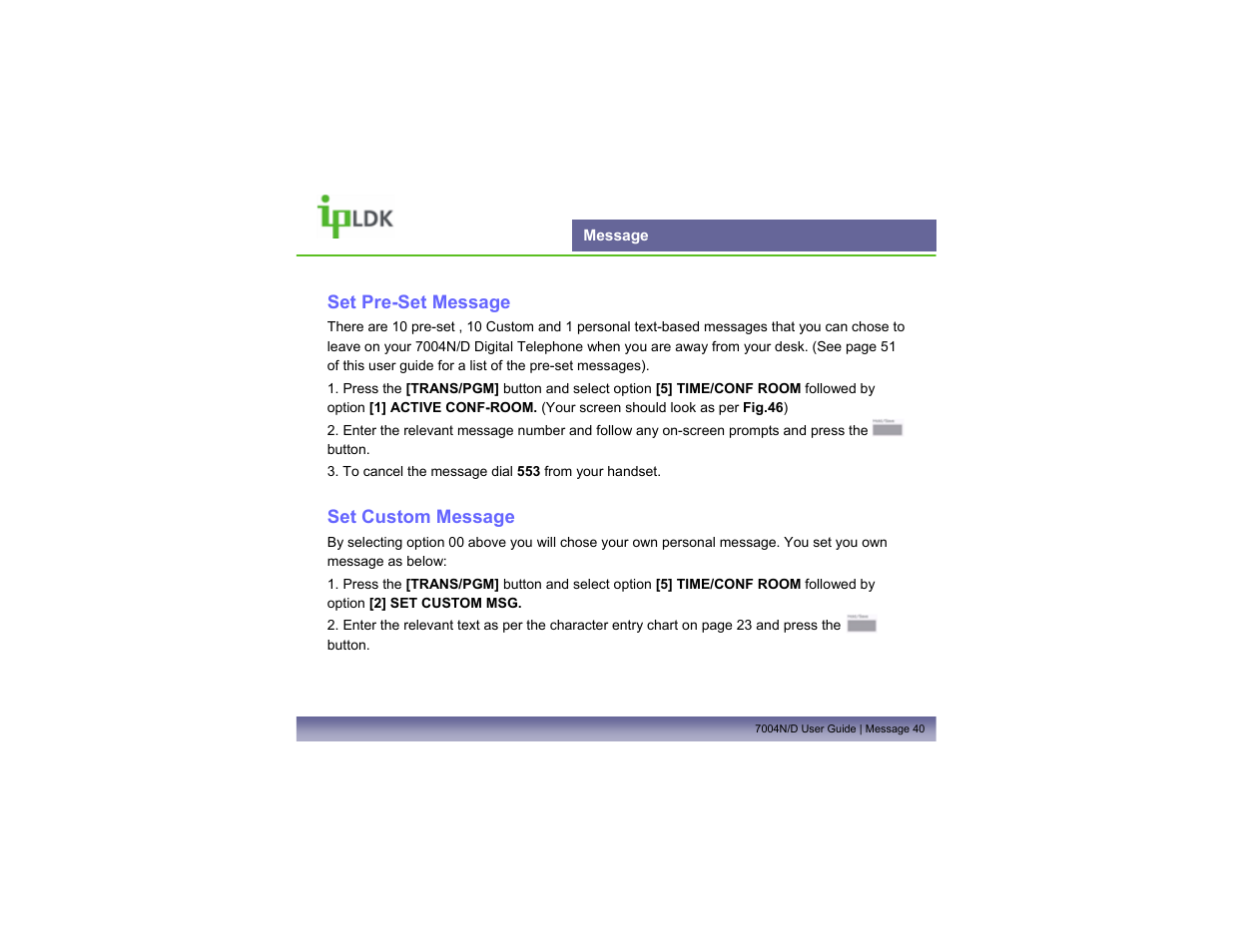 Message | LG LDP7004N/D User Manual | Page 41 / 56