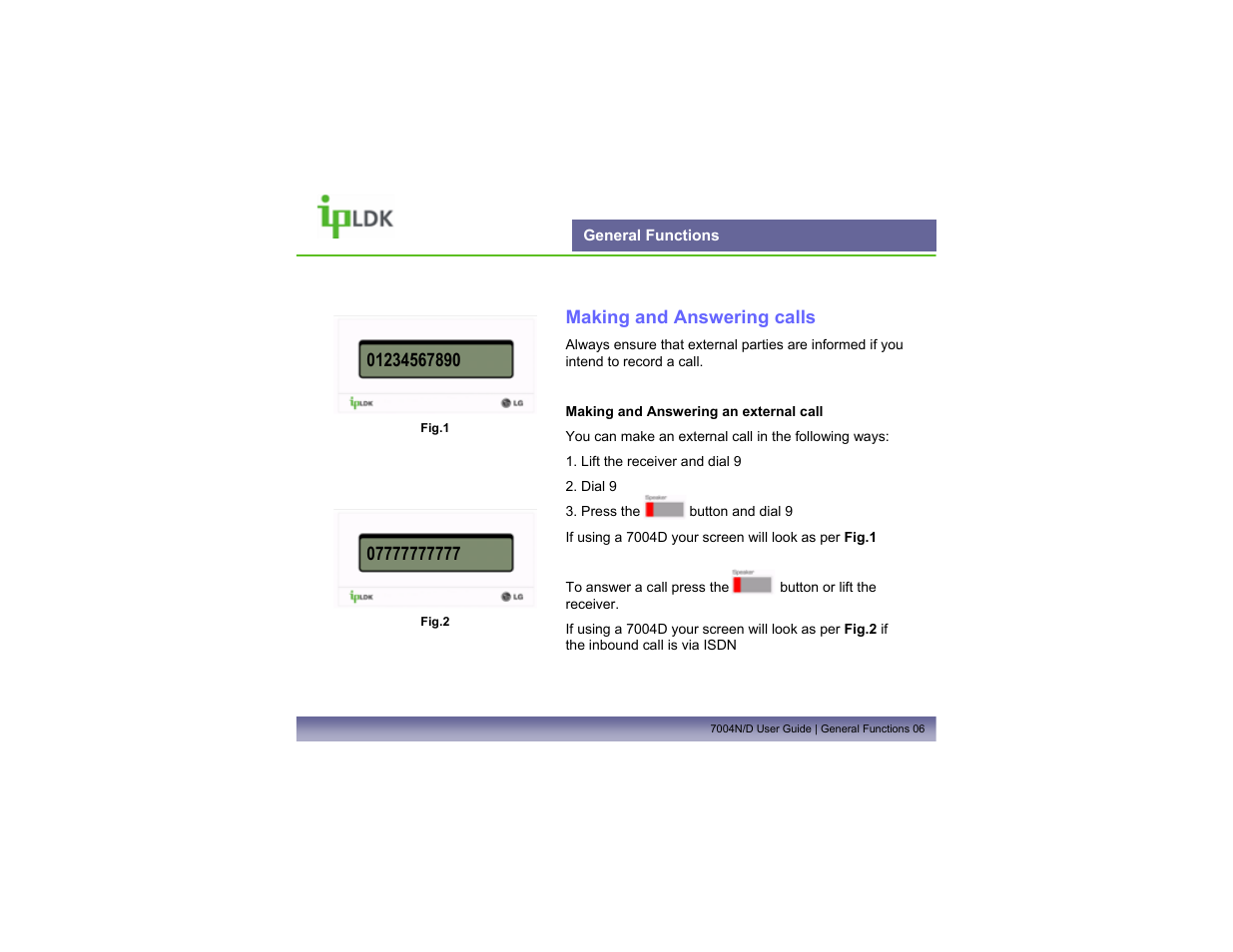 General functions | LG LDP7004N/D User Manual | Page 7 / 56