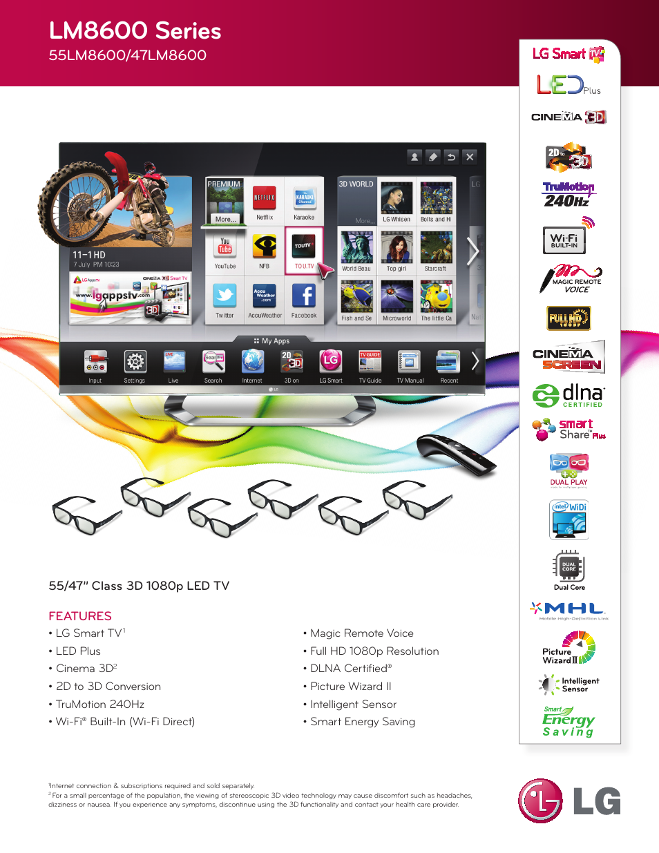 LG 55/47 Class 3D 1080p LED TV 47LM8600 User Manual | 2 pages