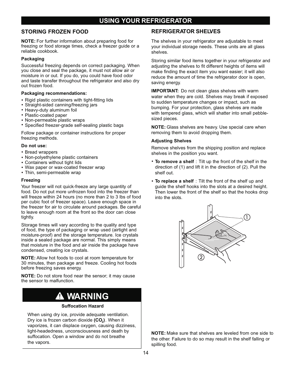 Warning, Using your refrigerator | LG LRBN2271 User Manual | Page 14 / 26