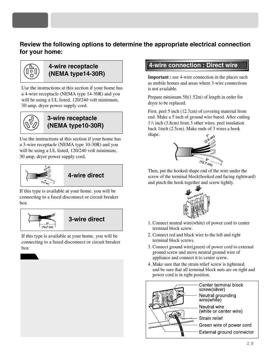Part 5 electrical requirements for electric dryers | LG DLE0442S User Manual | Page 16 / 62