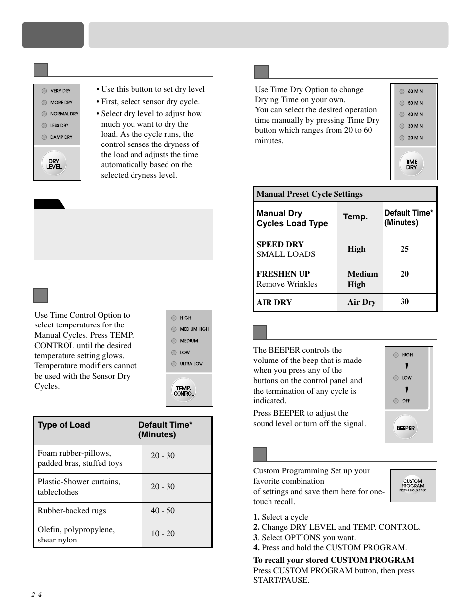 Part 9 operating your dryer | LG DLE0442S User Manual | Page 25 / 62