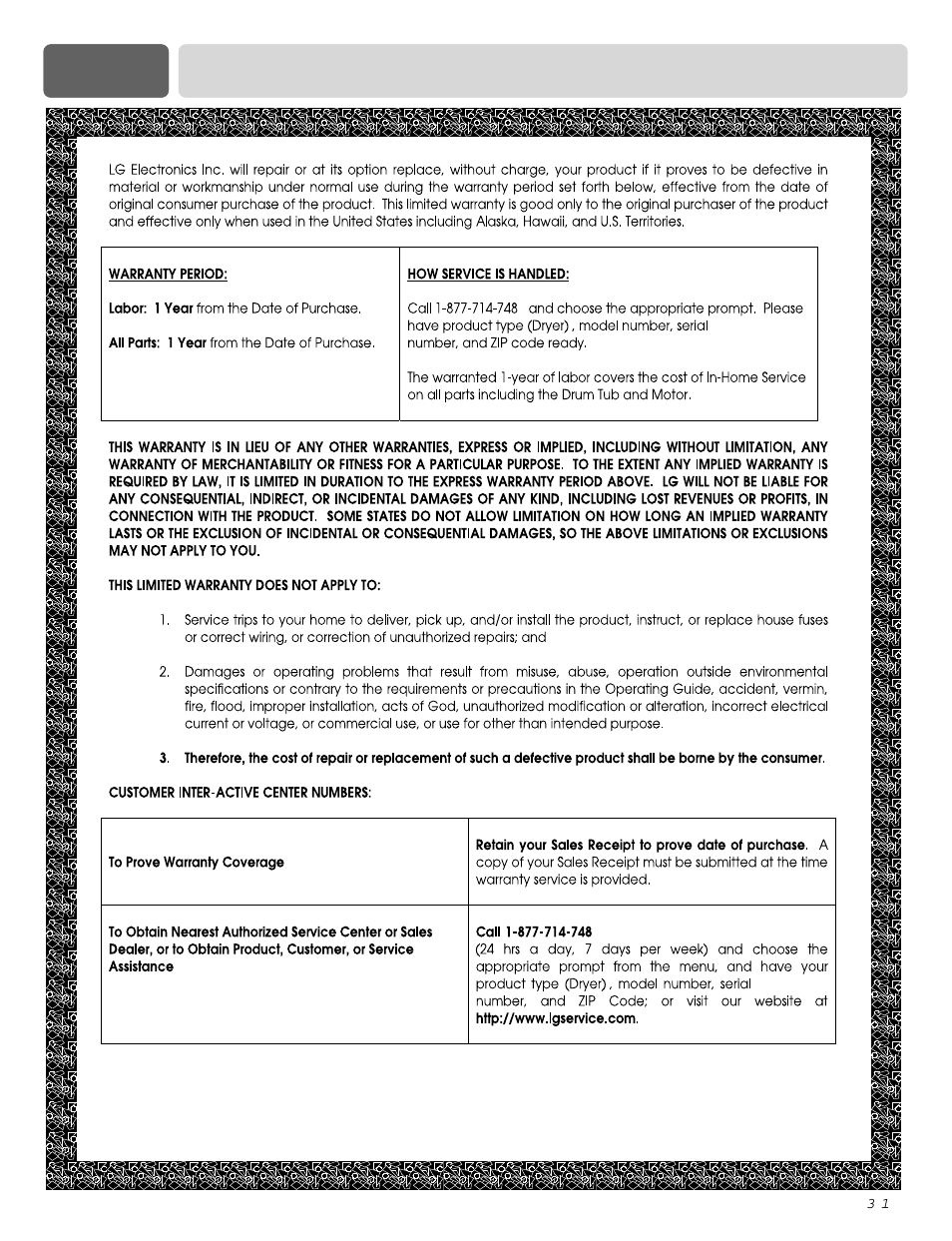 Lg dryer limited warranty – usa | LG DLE0442S User Manual | Page 32 / 62