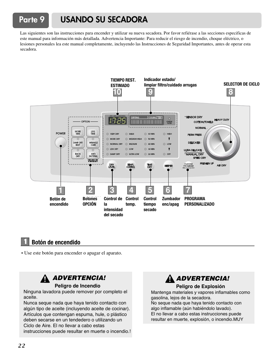 Parte 9 usando su secadora | LG DLE0442S User Manual | Page 53 / 62