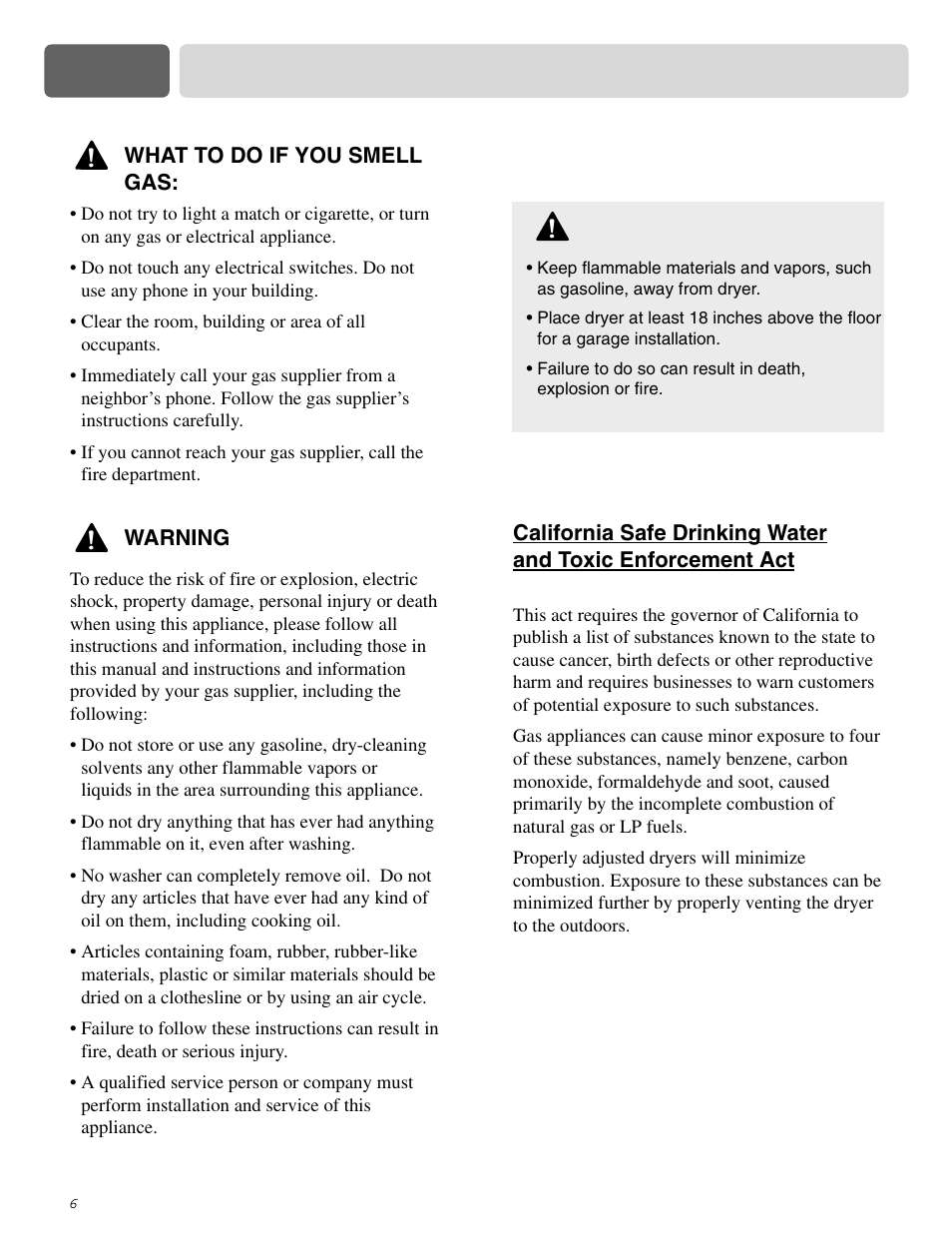 Part 2, Important warranty and safety instructions, Warning | LG DLE0442S User Manual | Page 7 / 62