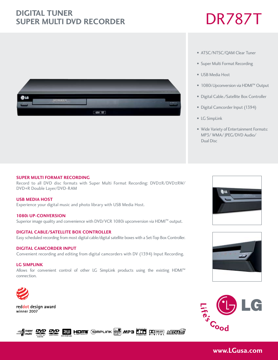 LG DR787T User Manual | 2 pages