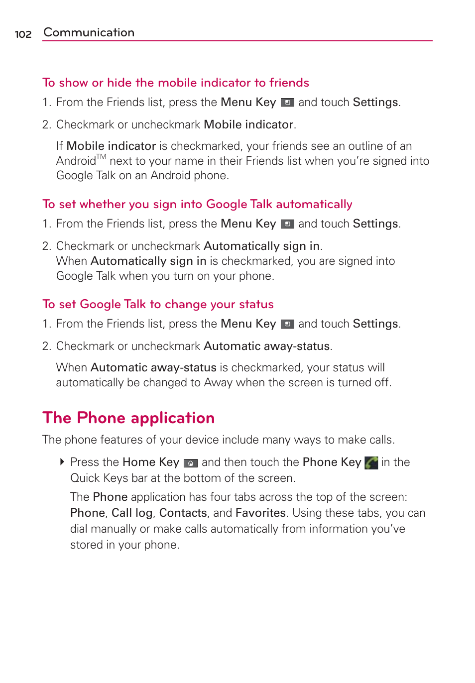 The phone application | LG AS680 User Manual | Page 104 / 182