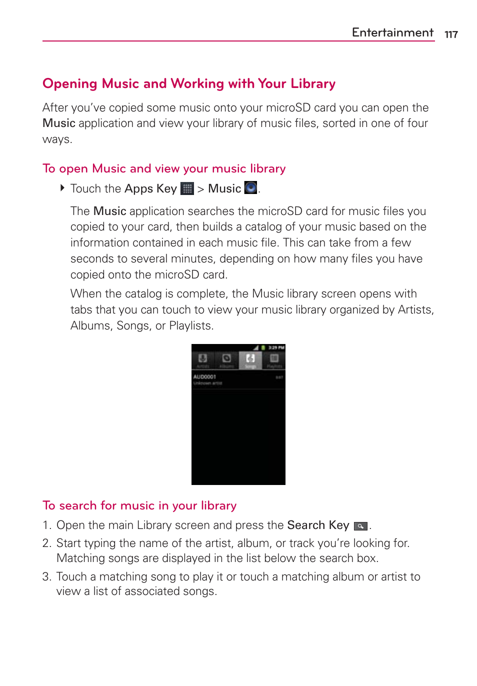 Opening music and working with your library | LG AS680 User Manual | Page 119 / 182