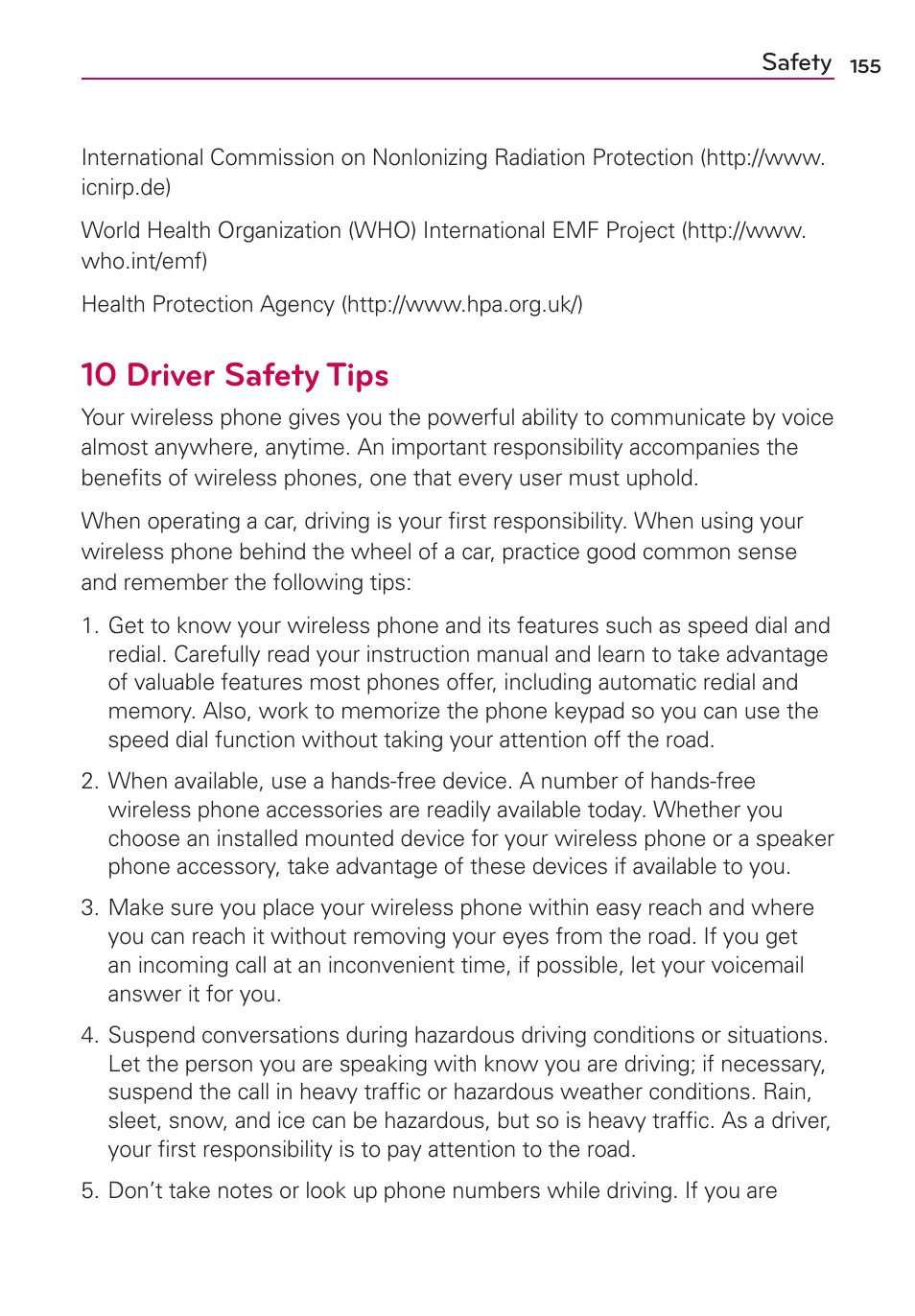 10 driver safety tips | LG AS680 User Manual | Page 157 / 182