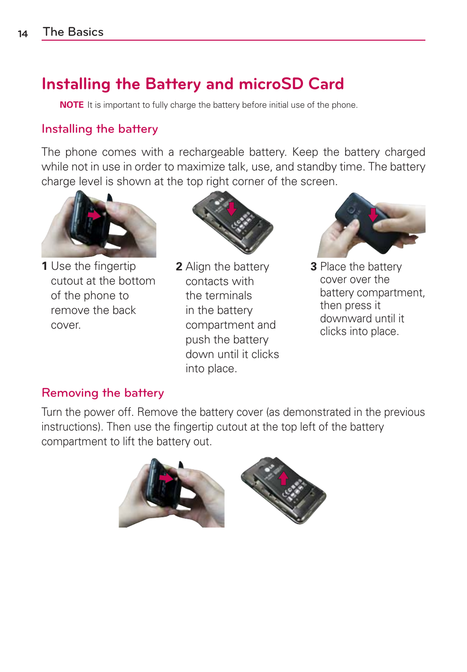 Installing the battery and microsd card | LG AS680 User Manual | Page 16 / 182