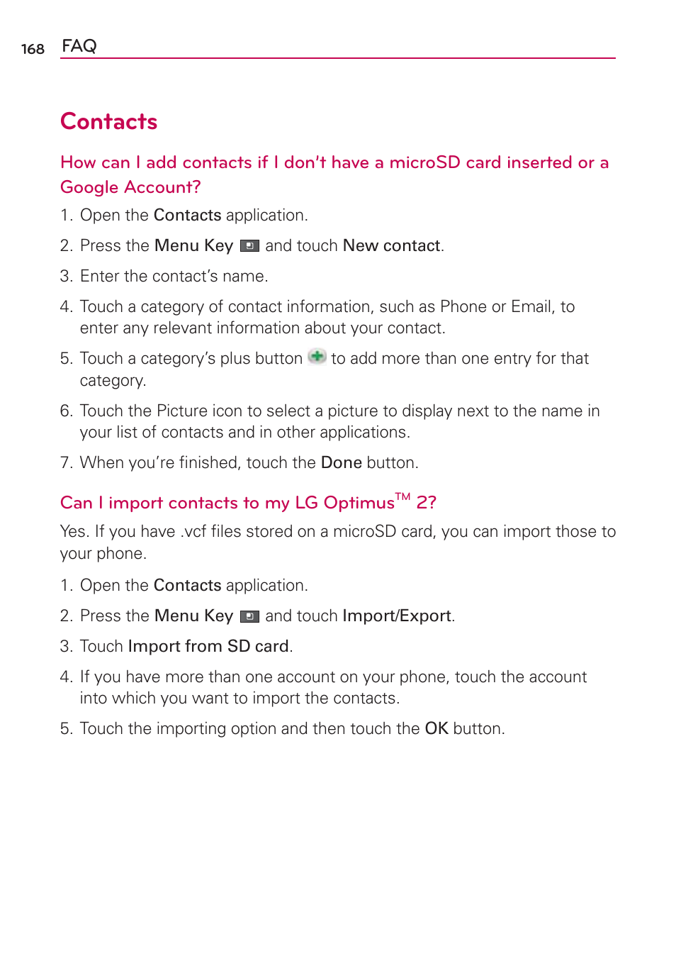 Contacts | LG AS680 User Manual | Page 170 / 182