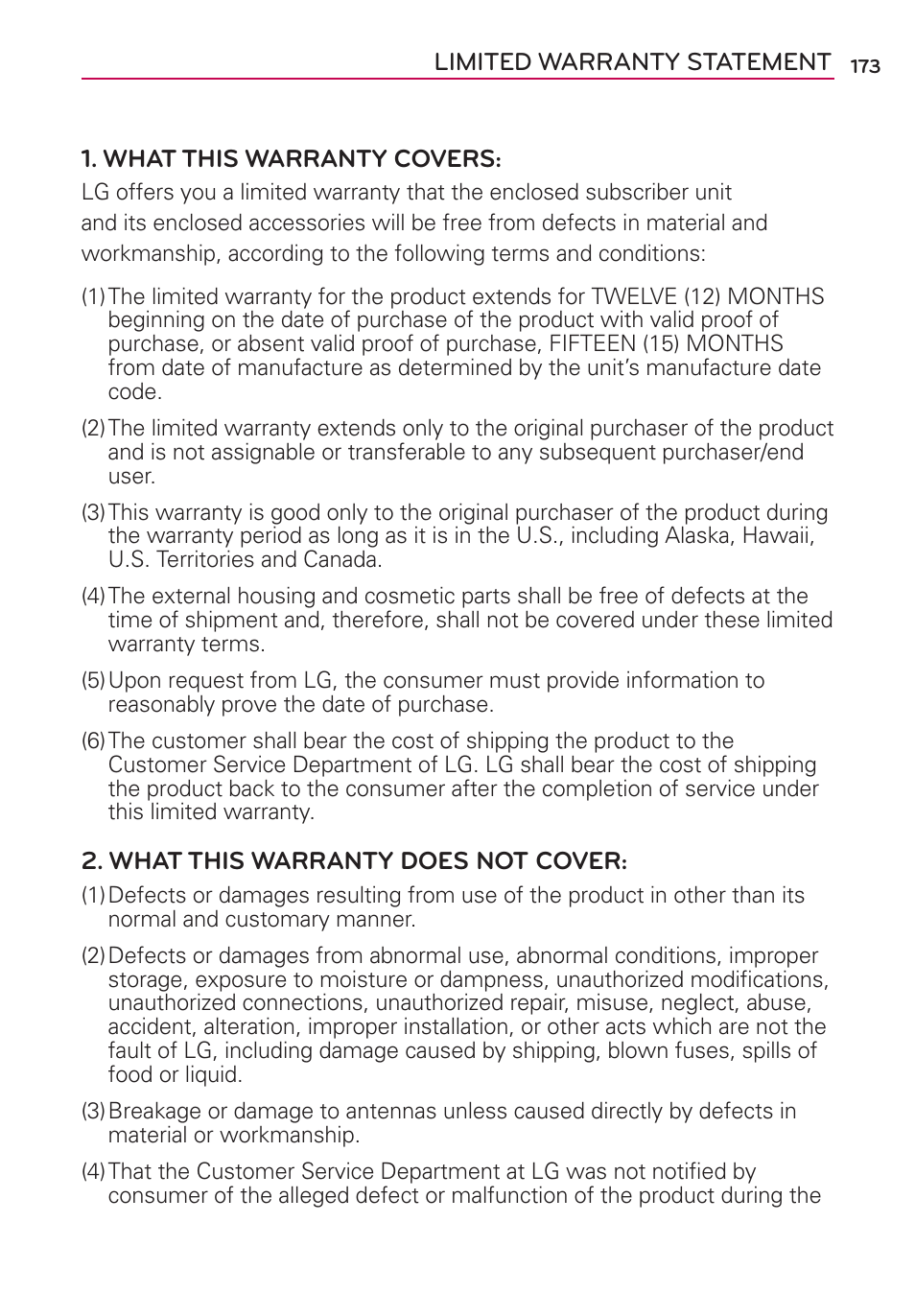 Limited warranty statement | LG AS680 User Manual | Page 175 / 182