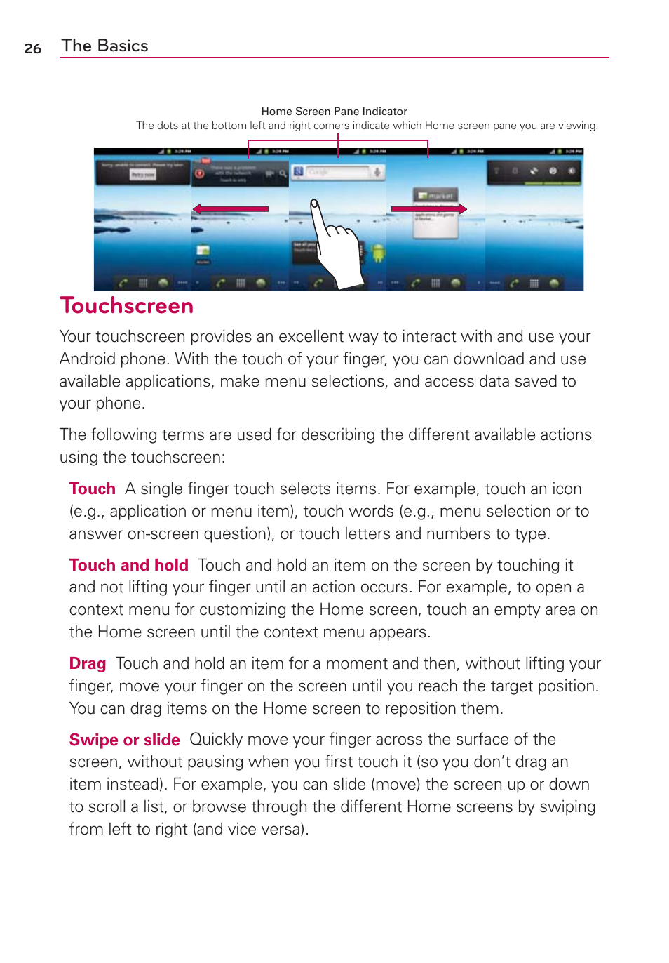 Touchscreen | LG AS680 User Manual | Page 28 / 182