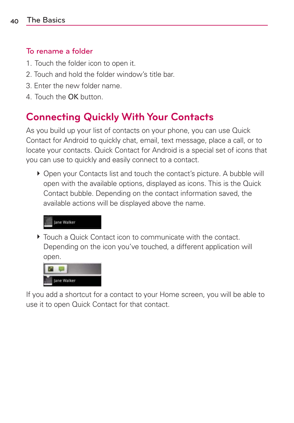 Connecting quickly with your contacts | LG AS680 User Manual | Page 42 / 182