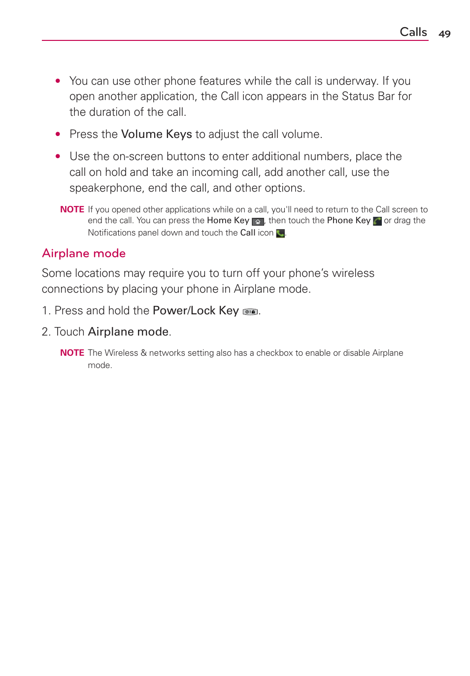 Calls, Airplane mode | LG AS680 User Manual | Page 51 / 182