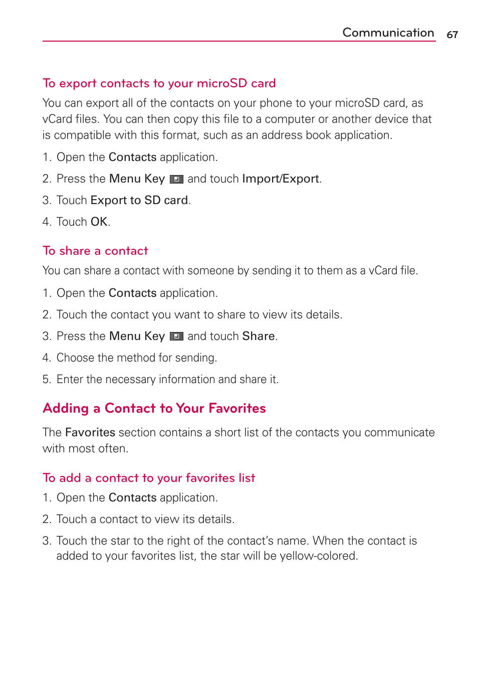 Adding a contact to your favorites | LG AS680 User Manual | Page 69 / 182