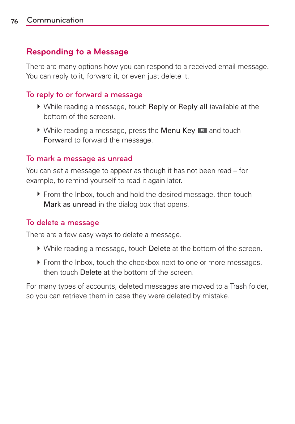 Responding to a message | LG AS680 User Manual | Page 78 / 182