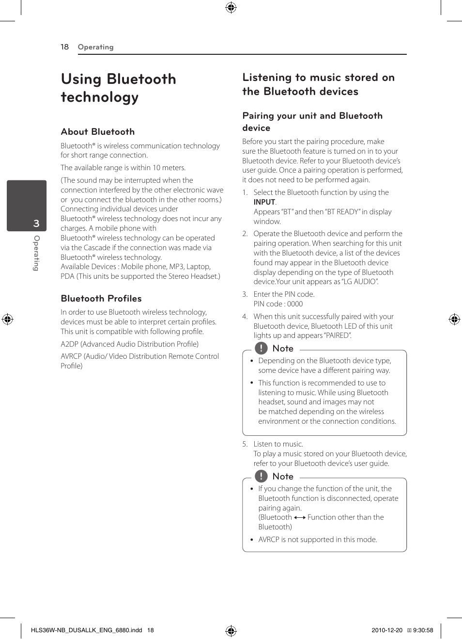 Using bluetooth technology, Listening to music stored on the bluetooth devices | LG SPEAKER SOUND BAR SHS36-D User Manual | Page 18 / 28