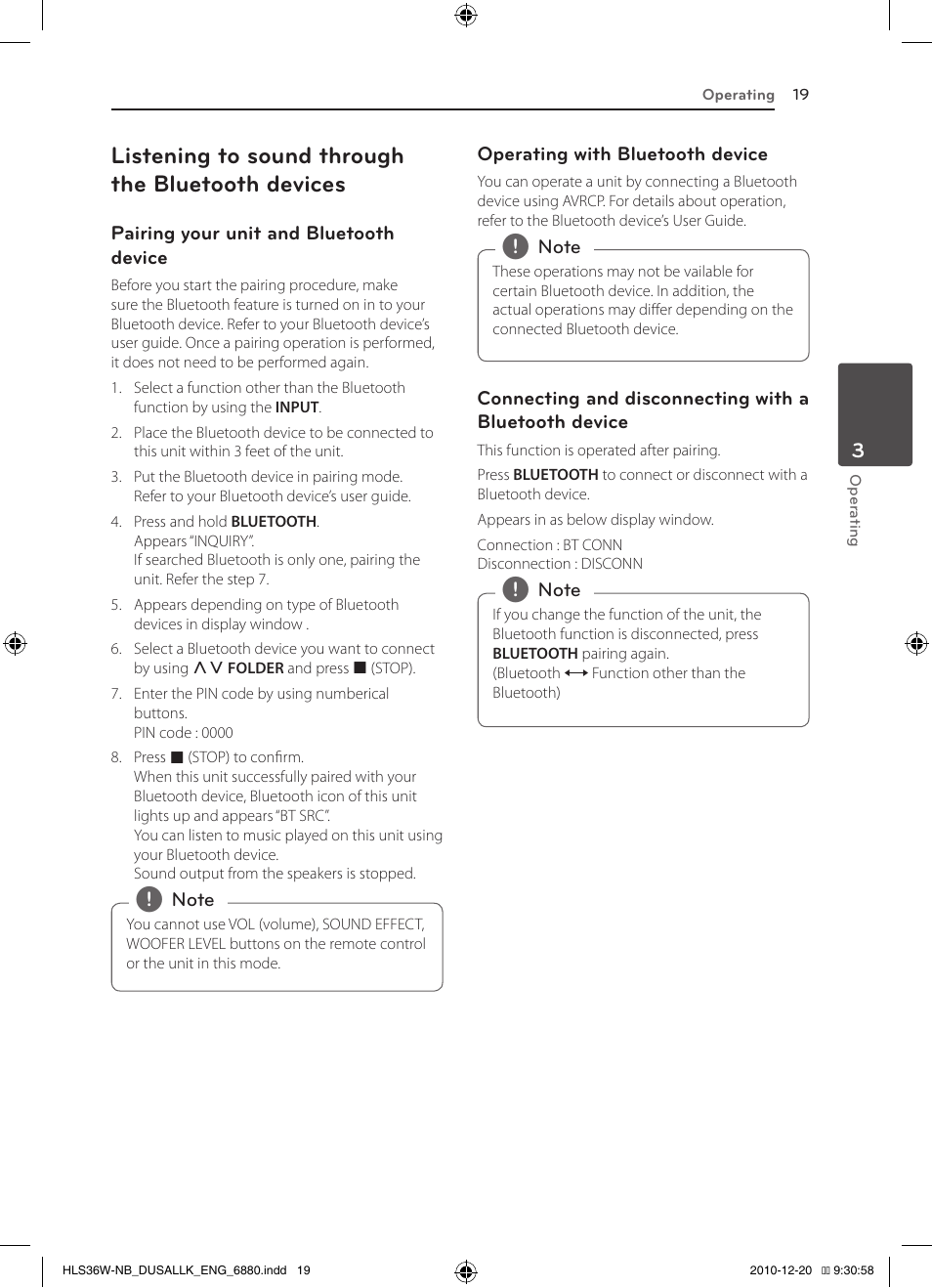 Listening to sound through the bluetooth devices | LG SPEAKER SOUND BAR SHS36-D User Manual | Page 19 / 28