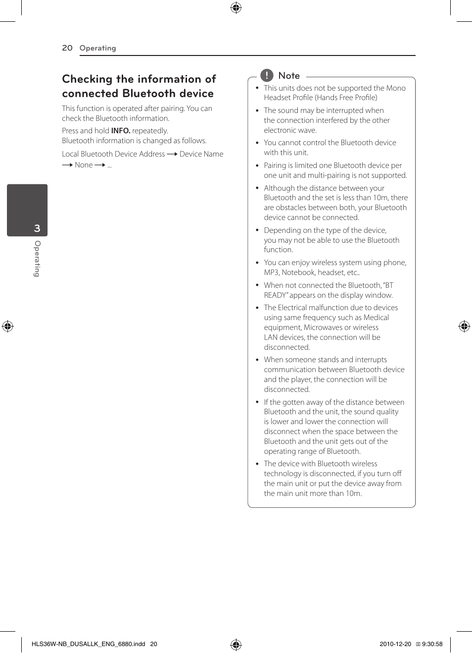 LG SPEAKER SOUND BAR SHS36-D User Manual | Page 20 / 28