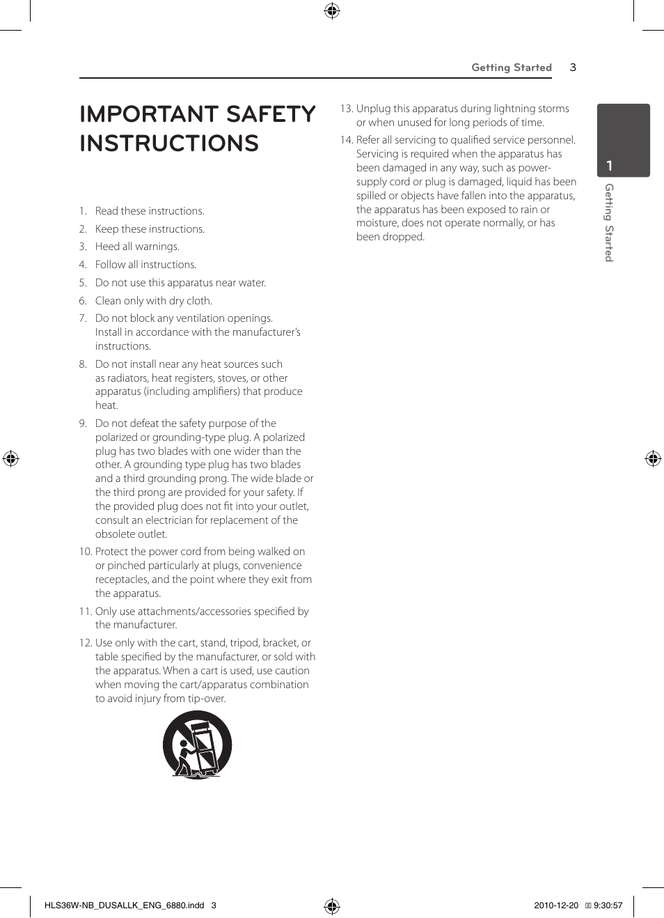 Important safety instructions | LG SPEAKER SOUND BAR SHS36-D User Manual | Page 3 / 28