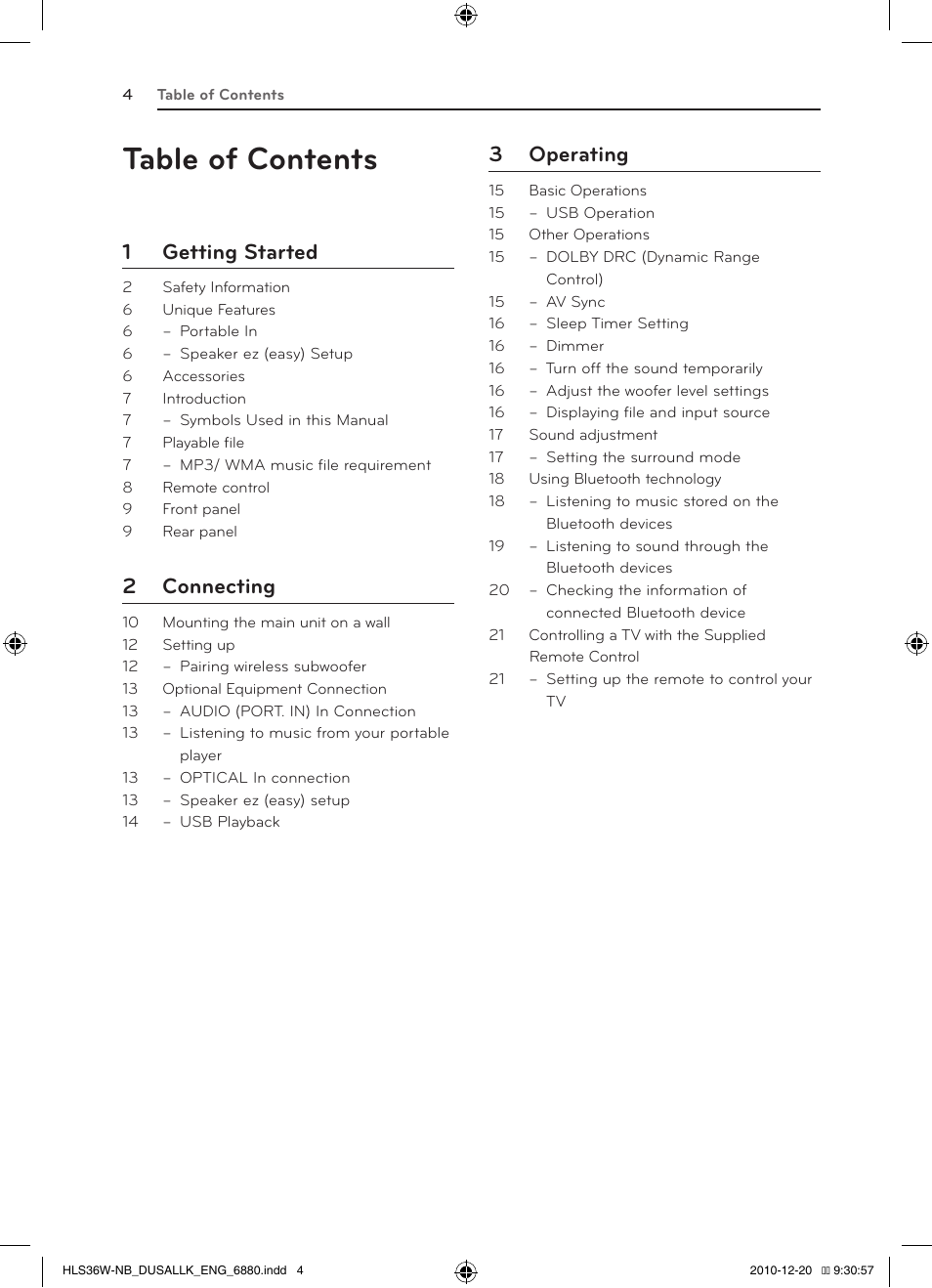 LG SPEAKER SOUND BAR SHS36-D User Manual | Page 4 / 28