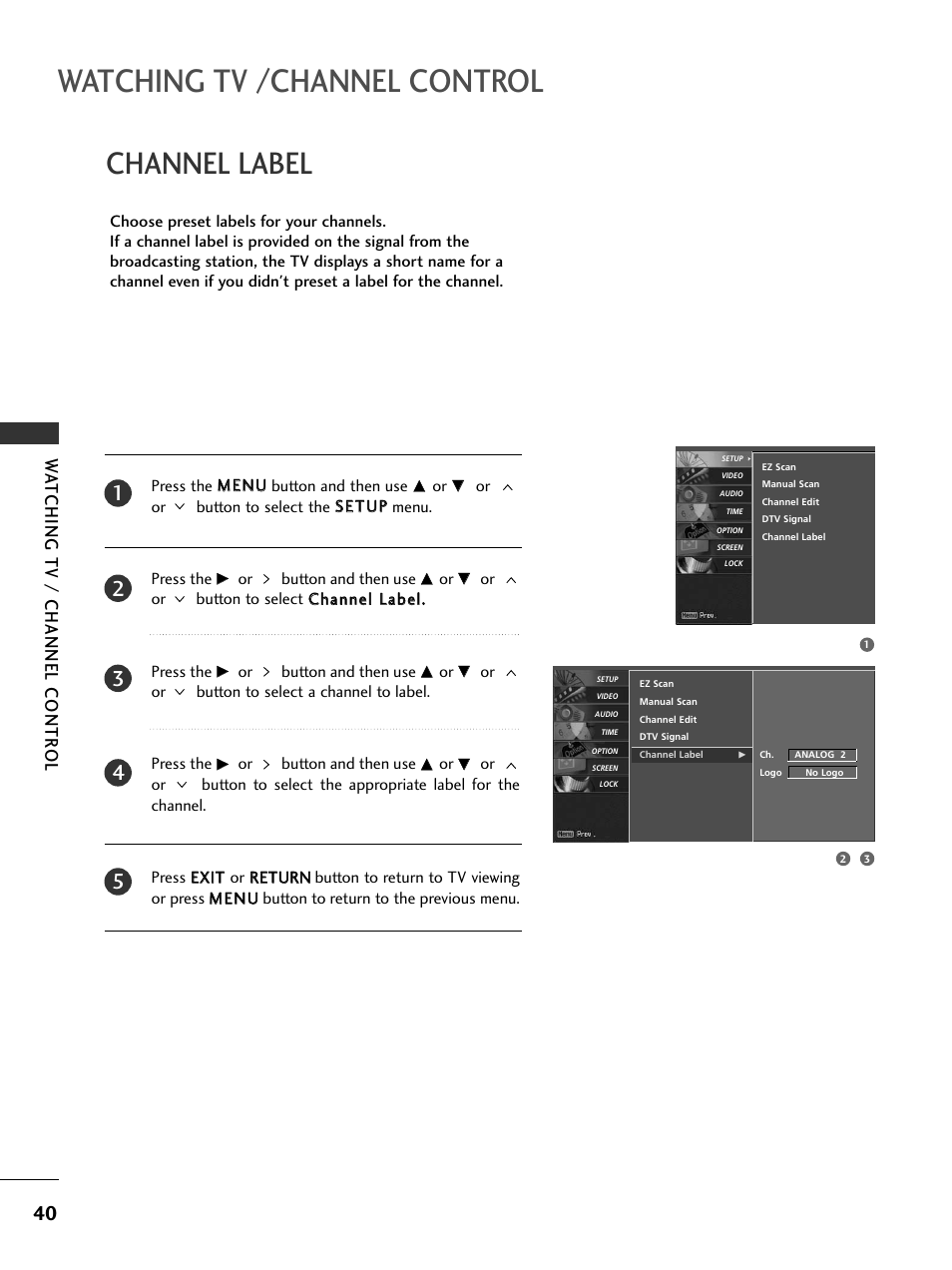 Channel label, Watching tv /channel control, Wa tching tv / channel contr ol | LG 32LC5DCS User Manual | Page 42 / 90