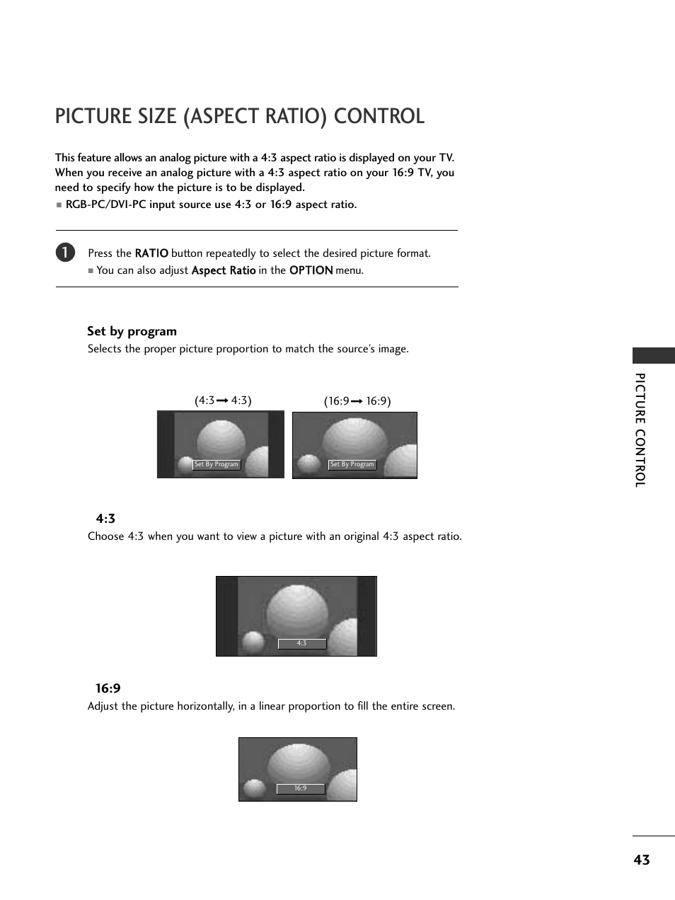 Picture size (aspect ratio) control | LG 32LC5DCS User Manual | Page 45 / 90