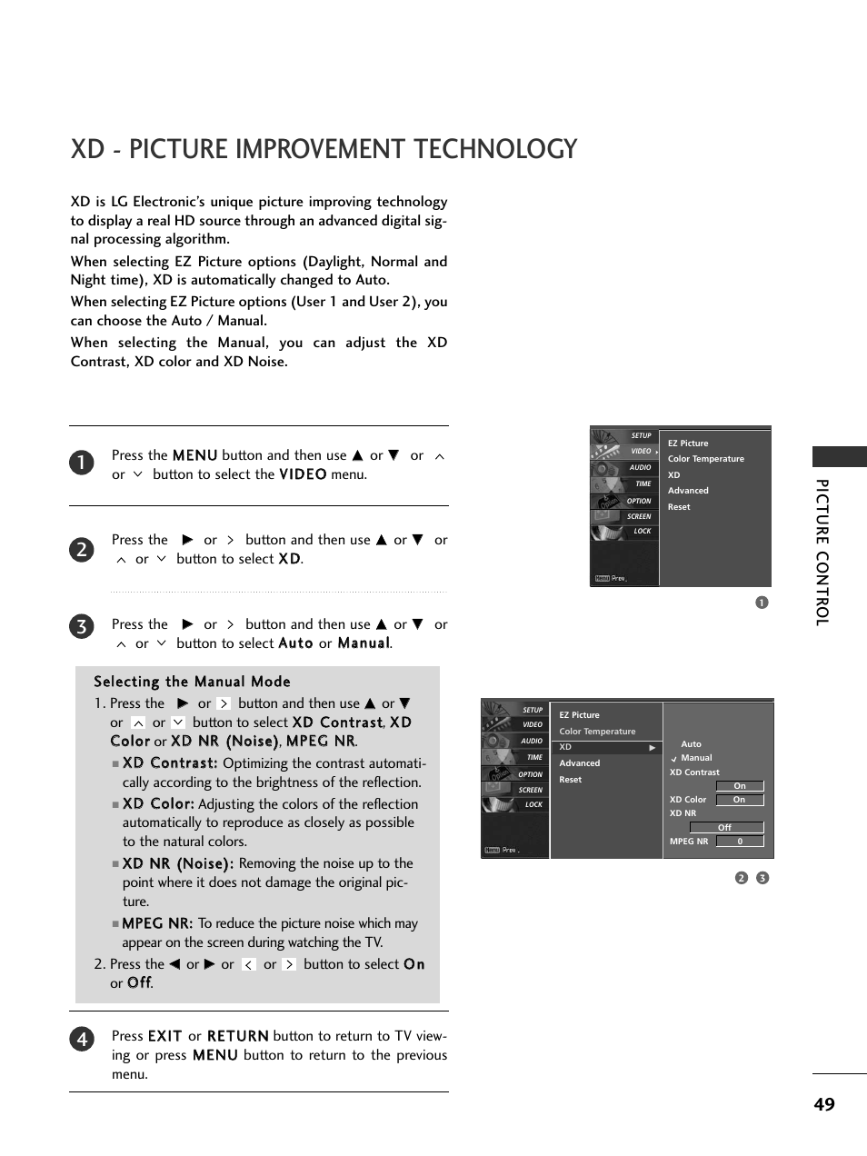 Xd - picture improvement technology, Picture contr ol | LG 32LC5DCS User Manual | Page 51 / 90