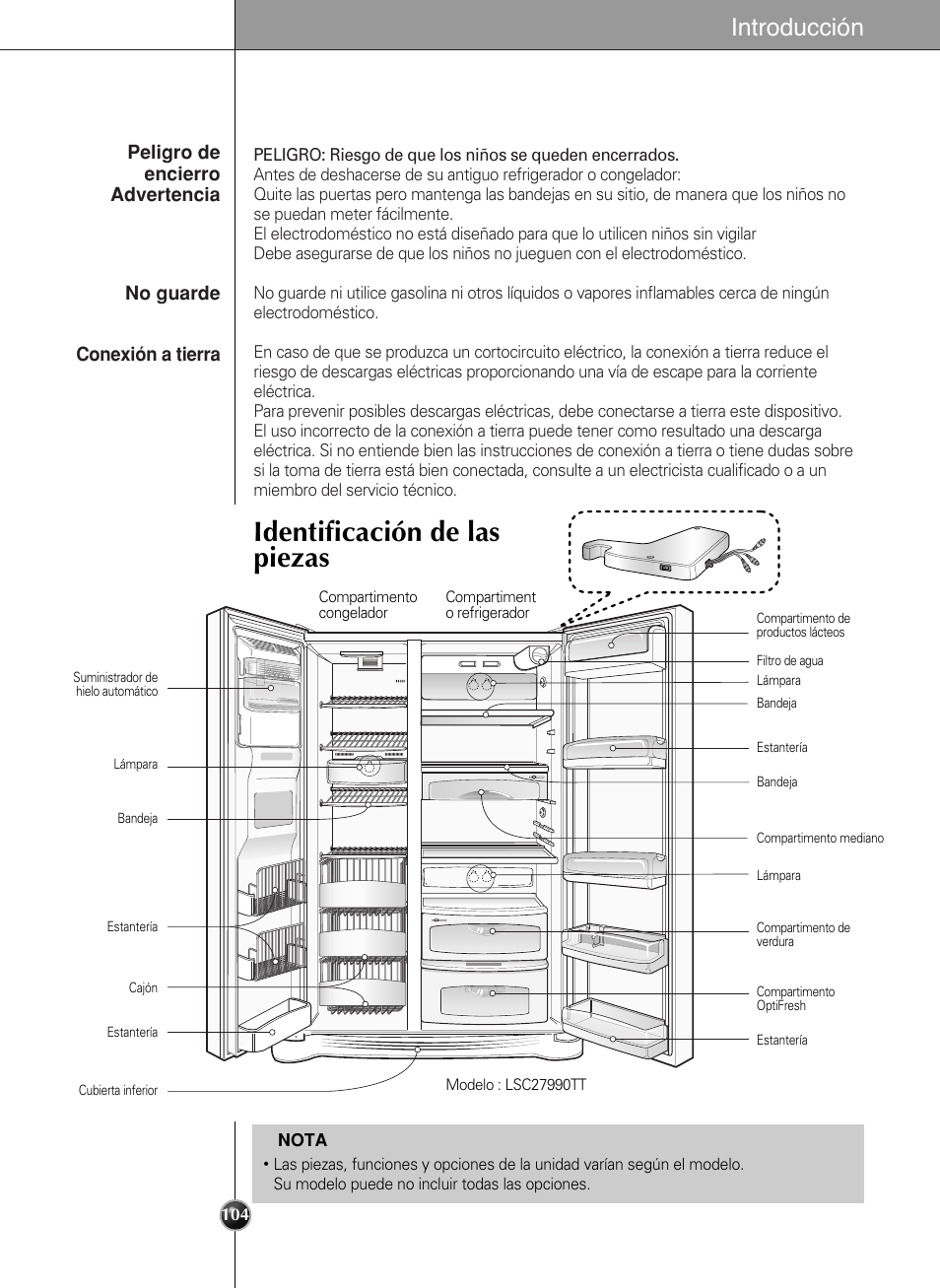 Identificación de las piezas, Introducción | LG LSC27990TT User Manual | Page 102 / 191