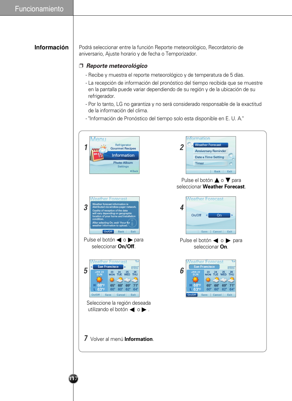 Funcionamiento | LG LSC27990TT User Manual | Page 115 / 191