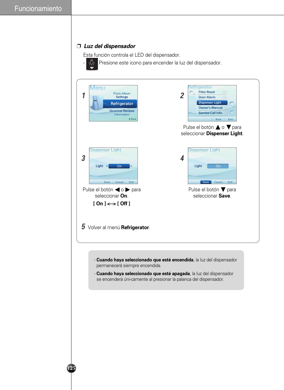 Funcionamiento | LG LSC27990TT User Manual | Page 123 / 191