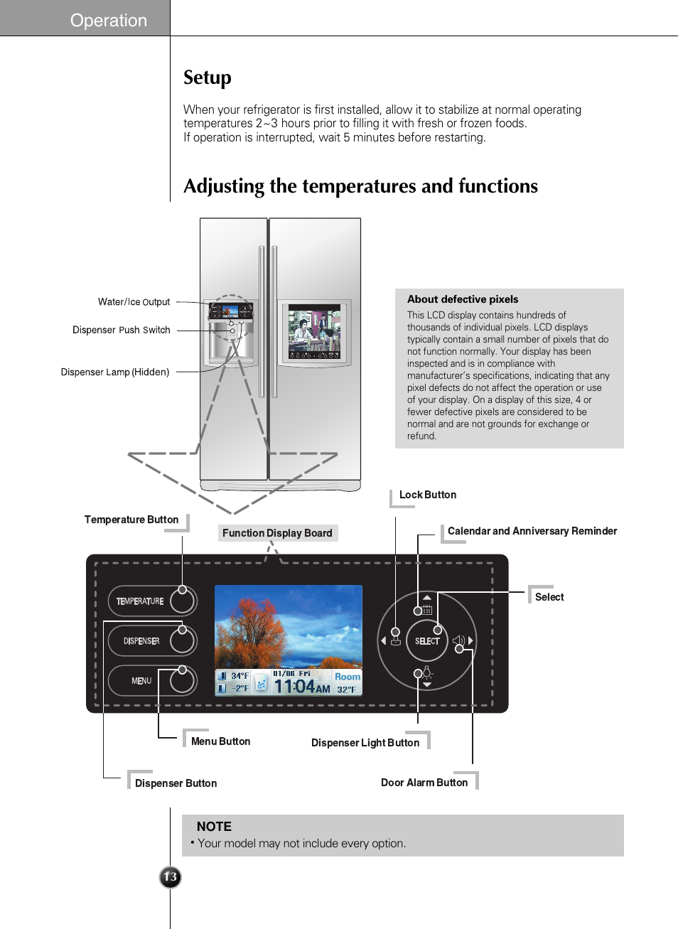 Setup adjusting the temperatures and functions, Operation | LG LSC27990TT User Manual | Page 13 / 191