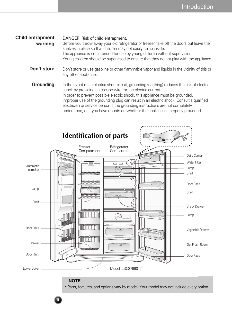 Identification of parts, Introduction | LG LSC27990TT User Manual | Page 4 / 191