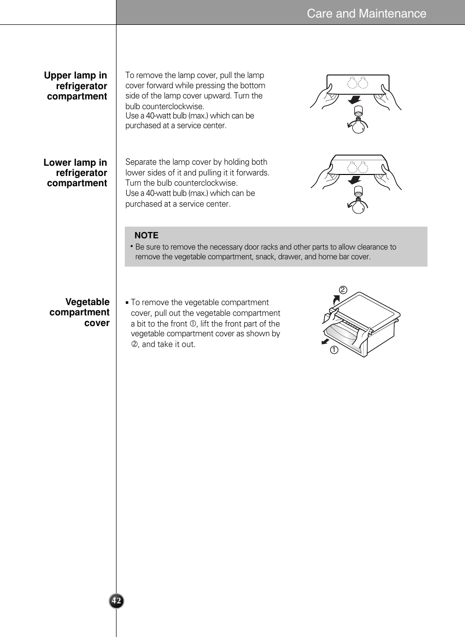 Care and maintenance | LG LSC27990TT User Manual | Page 42 / 191