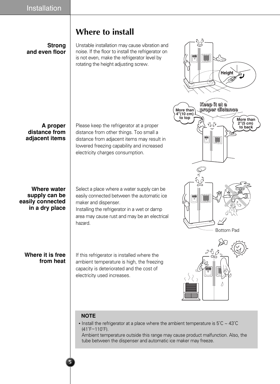 Where to install, Installation | LG LSC27990TT User Manual | Page 5 / 191